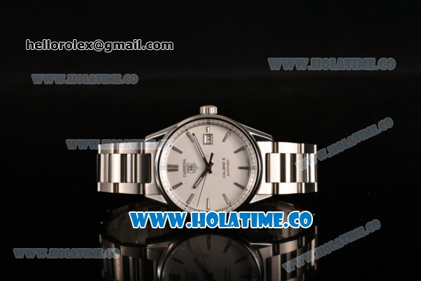 Tag Heuer Carrera Calibre 5 Automatic Swiss ETA 2824 Automatic Full Steel with White Dial and Stick Markers - Click Image to Close